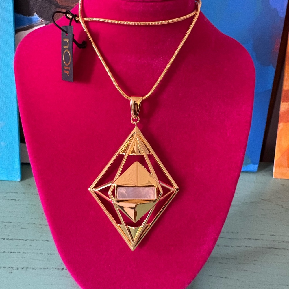 nOir Jewelry Gold Plated Geometric Necklace with Opal Center